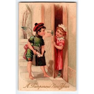 New Year Postcard Winged Fairy Boy Angel Delivers Money 1900's Fantasy Germany